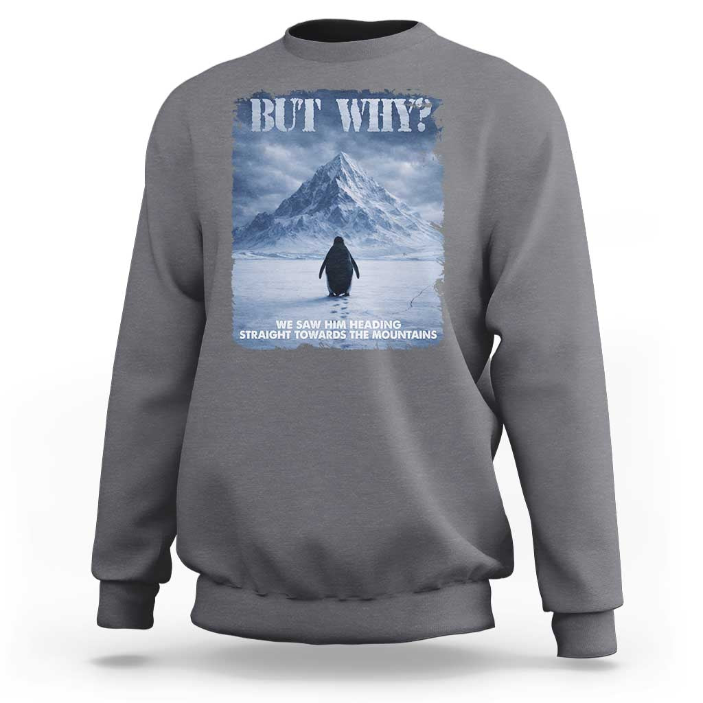 We Saw Him Heading Straight Towards The Mountain But Why Nihilist Penguin Sweatshirt
