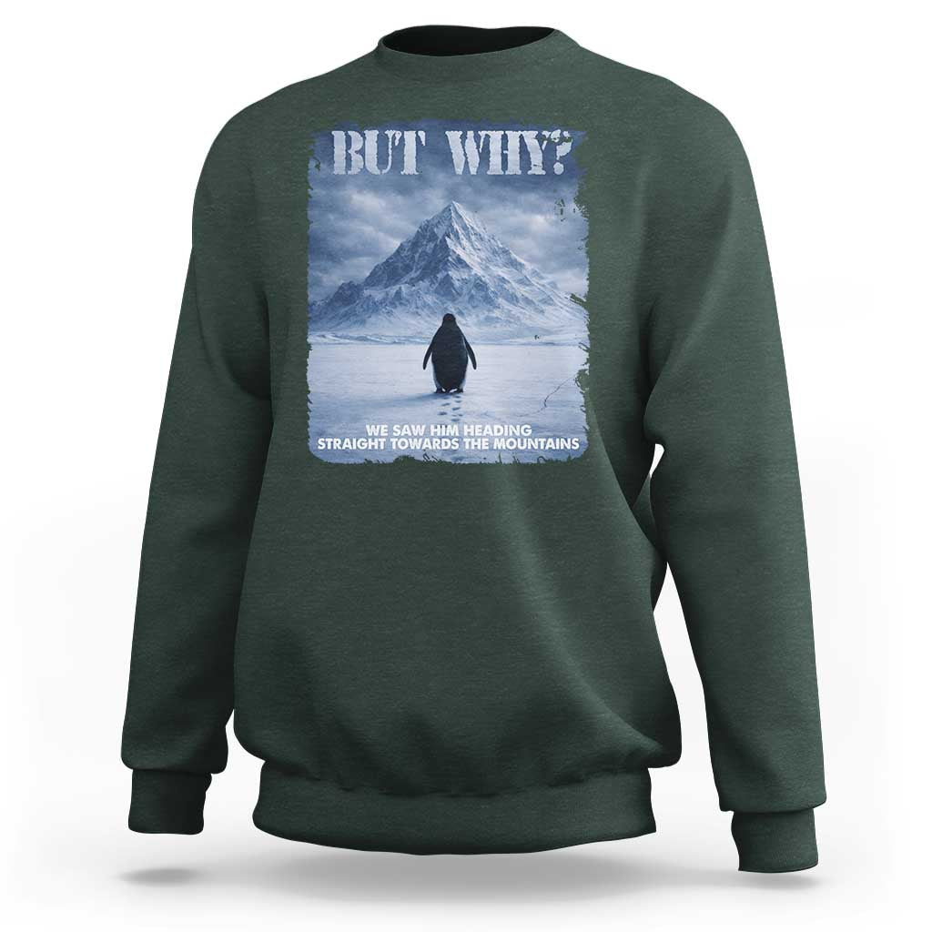 We Saw Him Heading Straight Towards The Mountain But Why Nihilist Penguin Sweatshirt