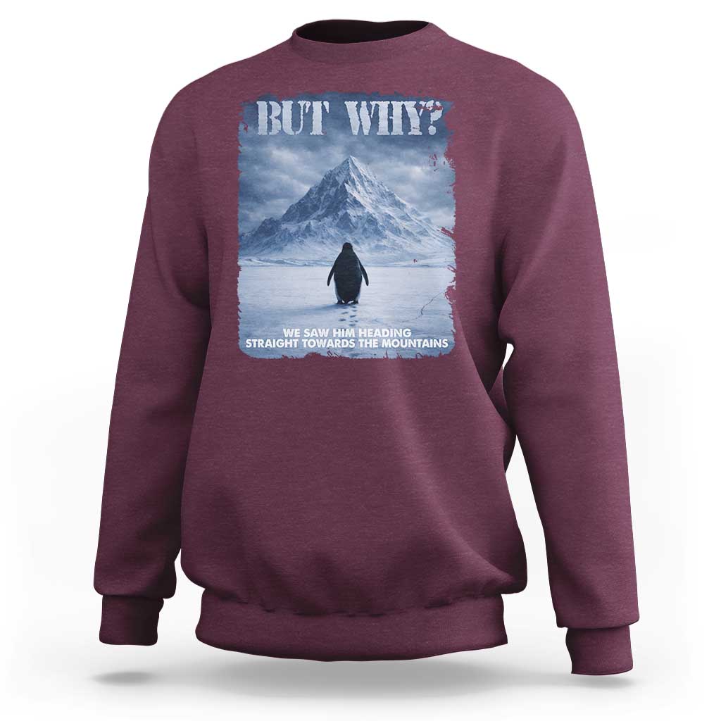 We Saw Him Heading Straight Towards The Mountain But Why Nihilist Penguin Sweatshirt