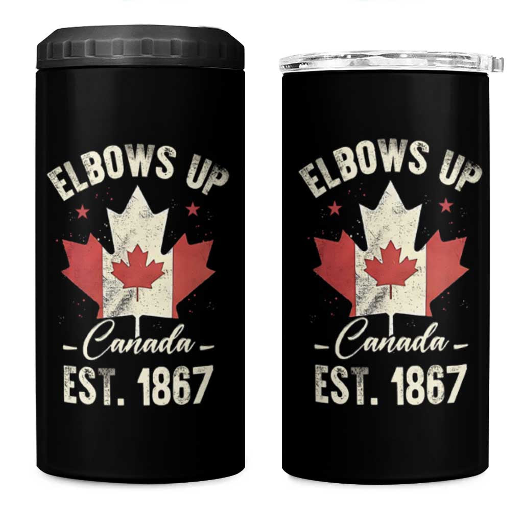 Elbows Up Canada EST 1867 4 in 1 Can Cooler Tumbler True North Strong and Free Proud Canadian Maple Leaf