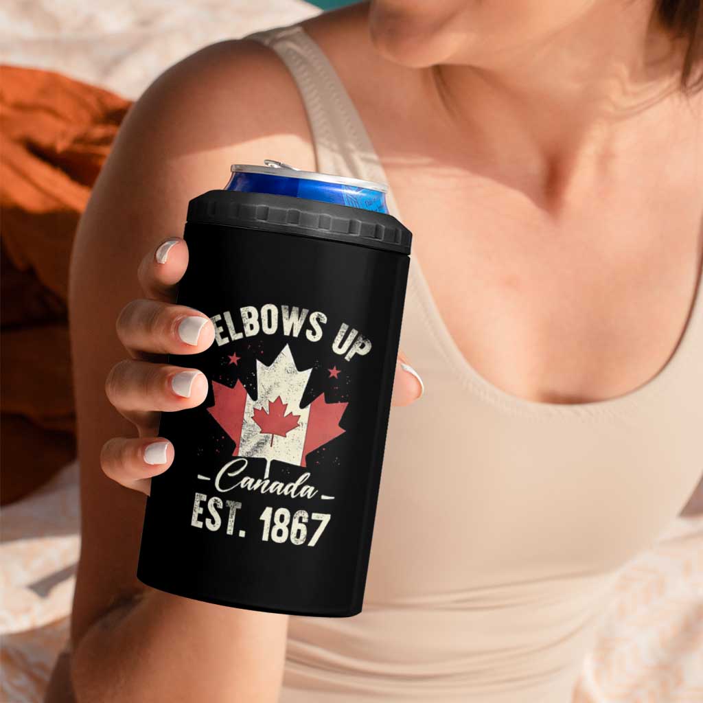 Elbows Up Canada EST 1867 4 in 1 Can Cooler Tumbler True North Strong and Free Proud Canadian Maple Leaf