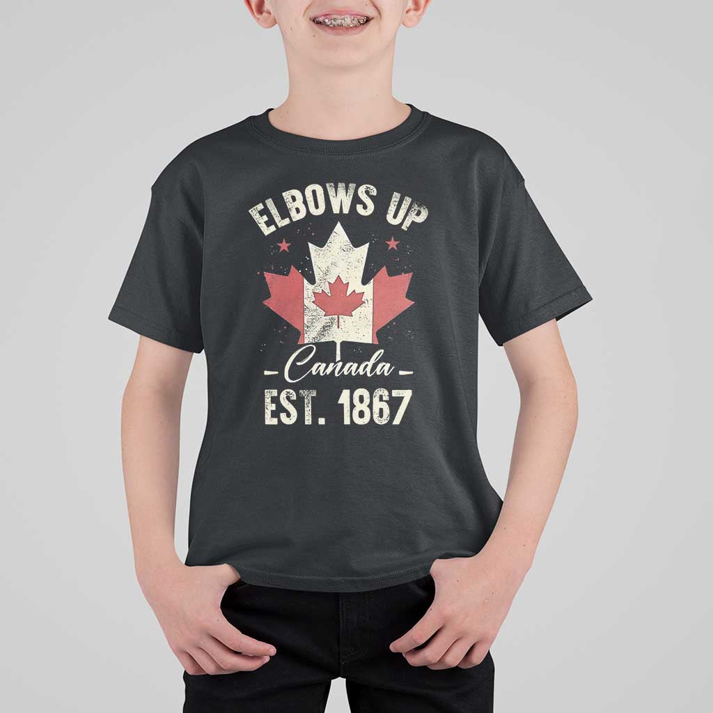 Elbows Up Canada EST 1867 T Shirt For Kid True North Strong and Free Proud Canadian Maple Leaf