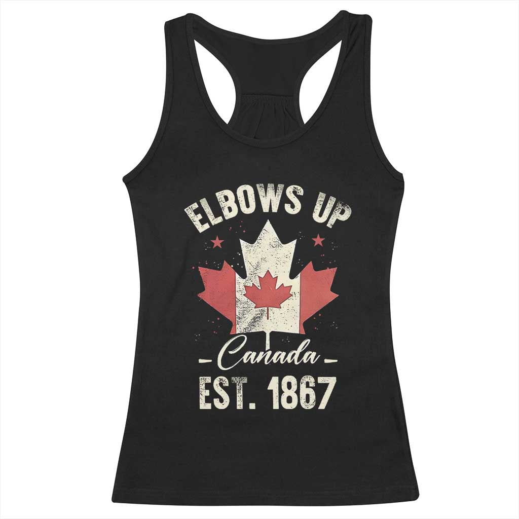 Elbows Up Canada EST 1867 Racerback Tank Top True North Strong and Free Proud Canadian Maple Leaf