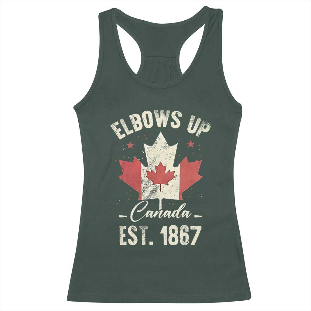 Elbows Up Canada EST 1867 Racerback Tank Top True North Strong and Free Proud Canadian Maple Leaf