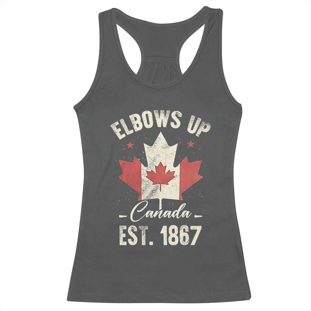 Elbows Up Canada EST 1867 Racerback Tank Top True North Strong and Free Proud Canadian Maple Leaf