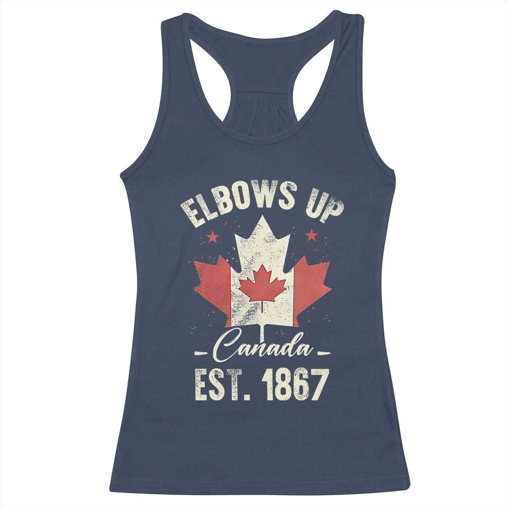 Elbows Up Canada EST 1867 Racerback Tank Top True North Strong and Free Proud Canadian Maple Leaf