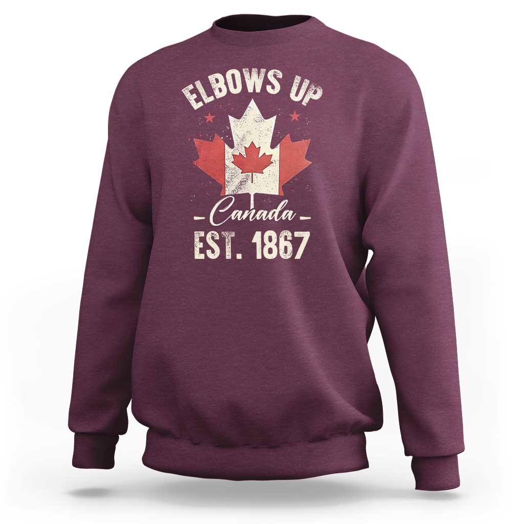 Elbows Up Canada EST 1867 Sweatshirt True North Strong and Free Proud Canadian Maple Leaf