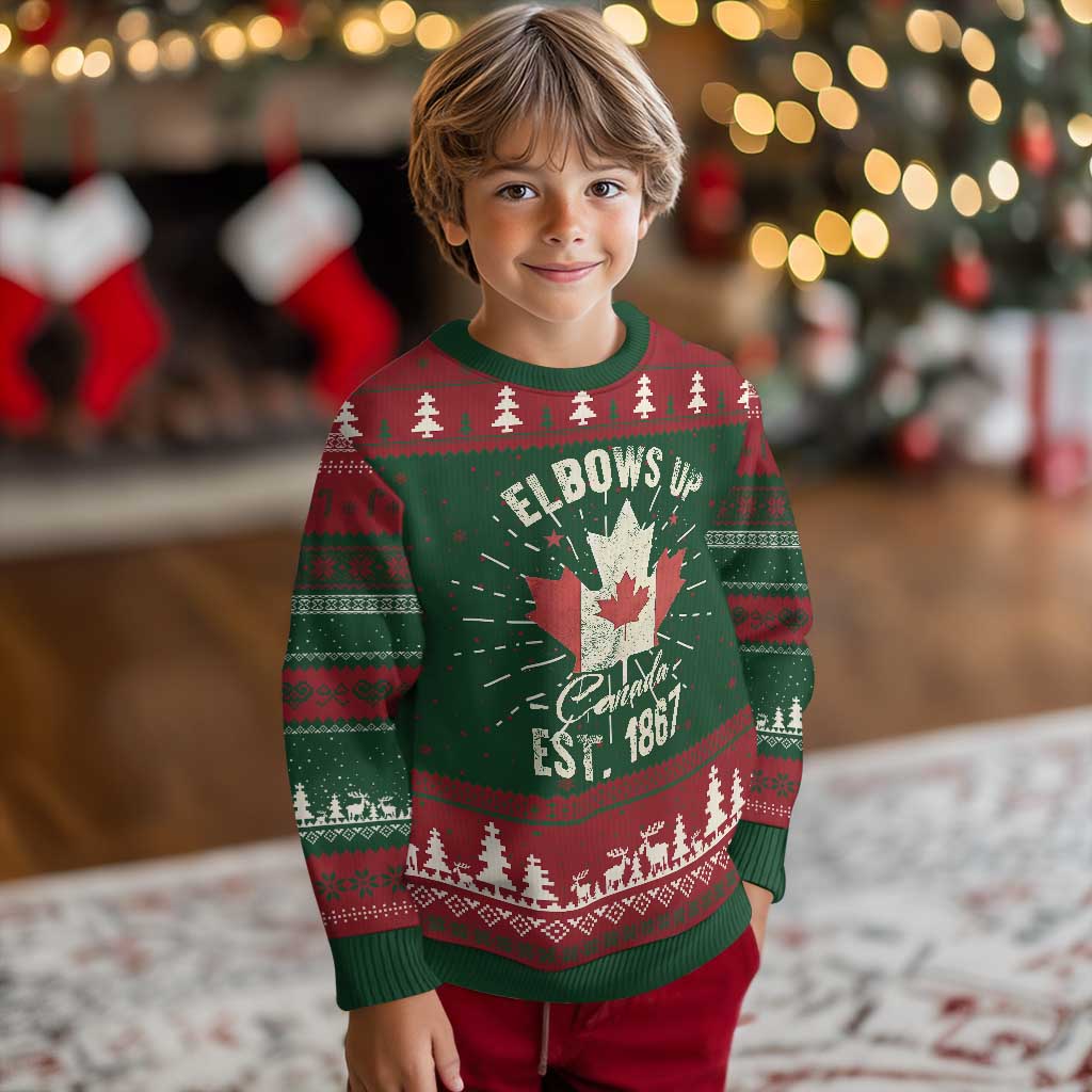 Elbows Up Canada EST 1867 Knitted Sweatshirt True North Strong and Free Proud Canadian Maple Leaf - Wonder Print Shop