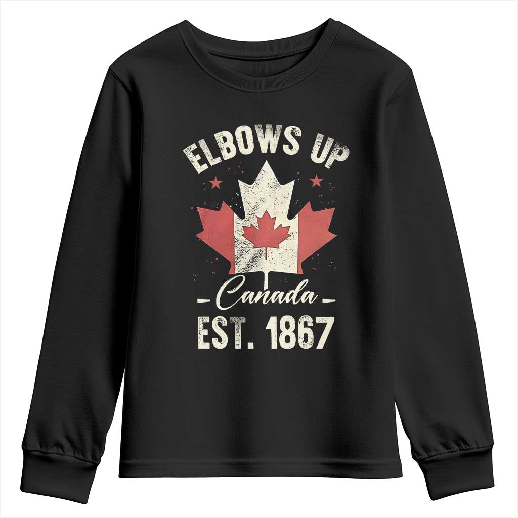Elbows Up Canada EST 1867 Youth Sweatshirt True North Strong and Free Proud Canadian Maple Leaf