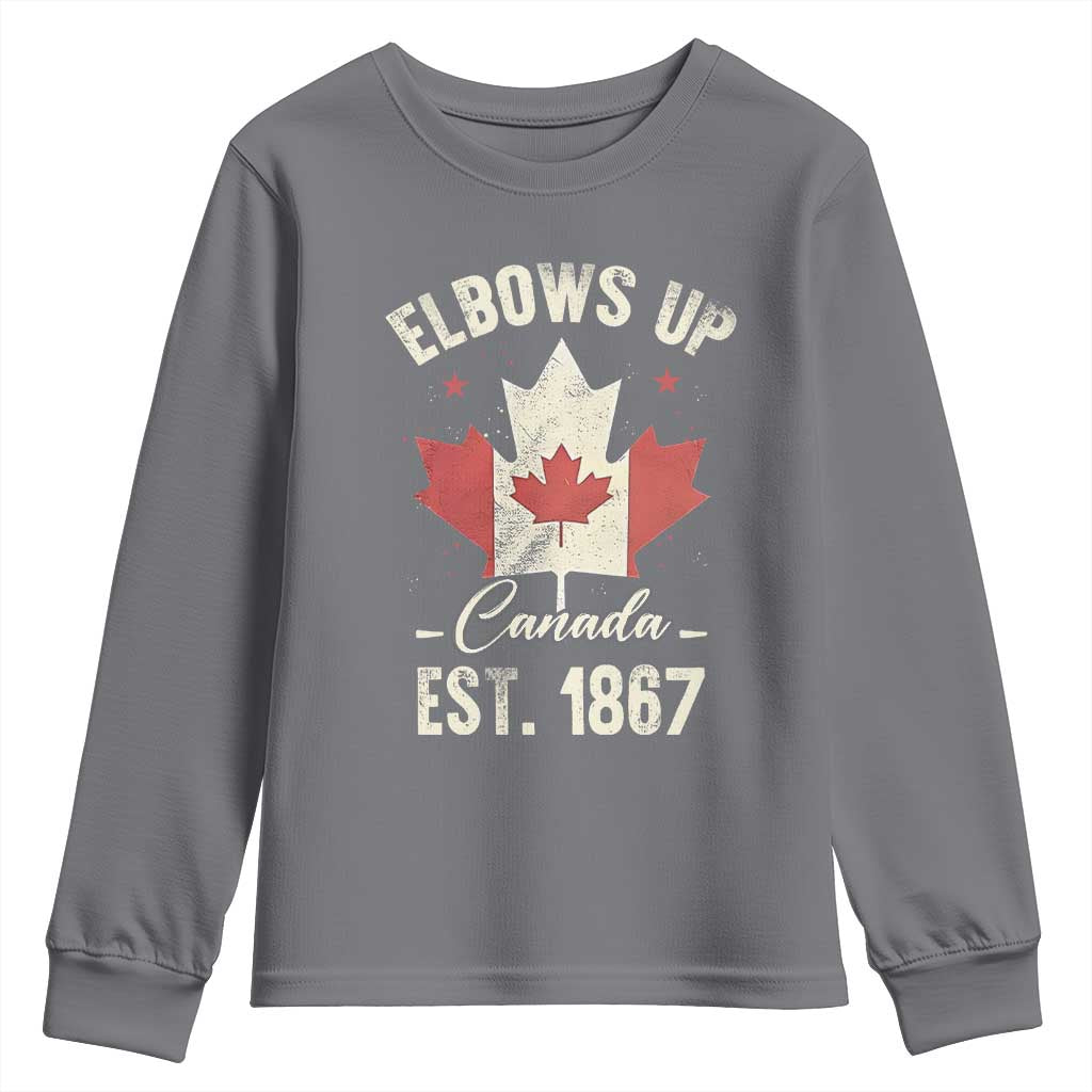 Elbows Up Canada EST 1867 Youth Sweatshirt True North Strong and Free Proud Canadian Maple Leaf