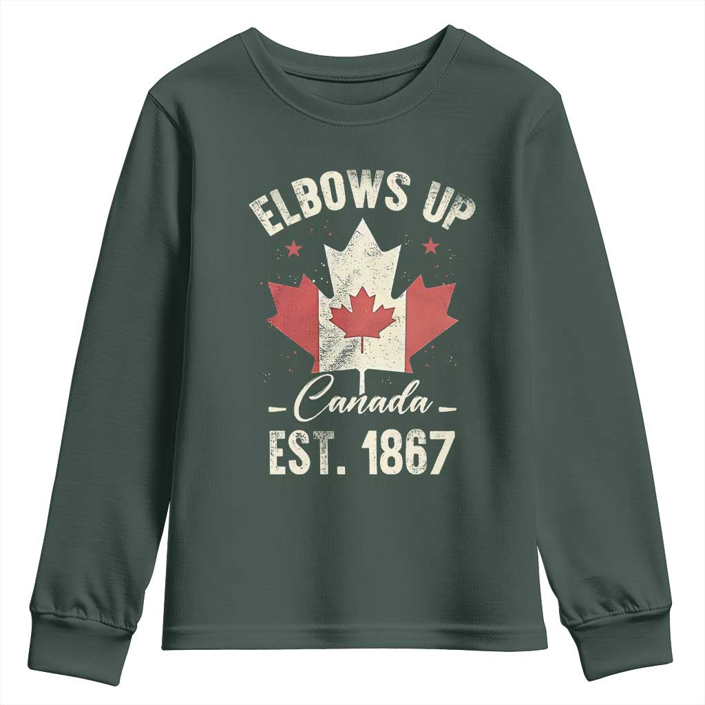 Elbows Up Canada EST 1867 Youth Sweatshirt True North Strong and Free Proud Canadian Maple Leaf