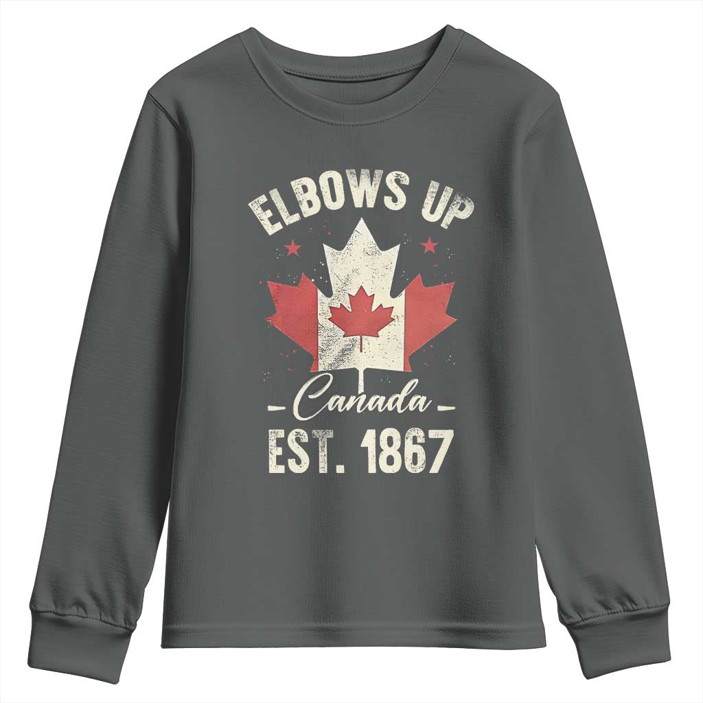 Elbows Up Canada EST 1867 Youth Sweatshirt True North Strong and Free Proud Canadian Maple Leaf