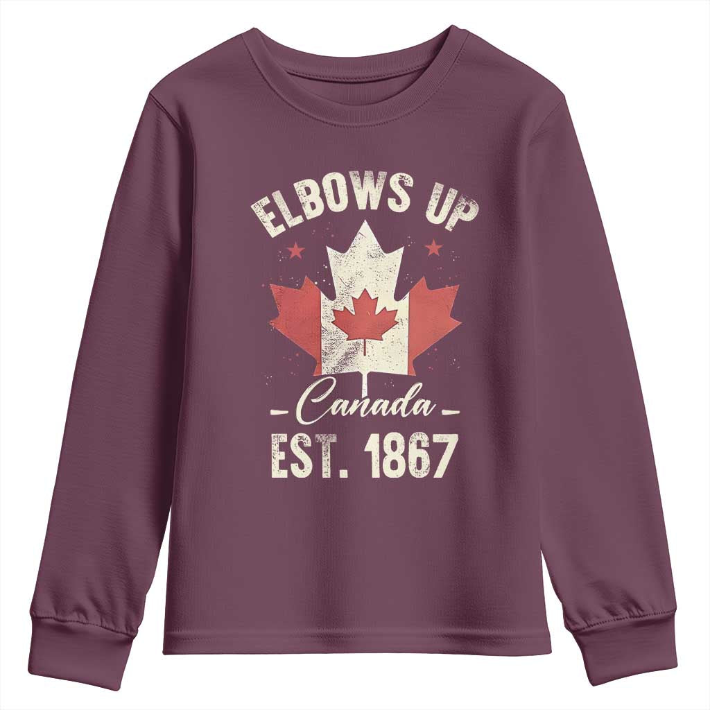 Elbows Up Canada EST 1867 Youth Sweatshirt True North Strong and Free Proud Canadian Maple Leaf