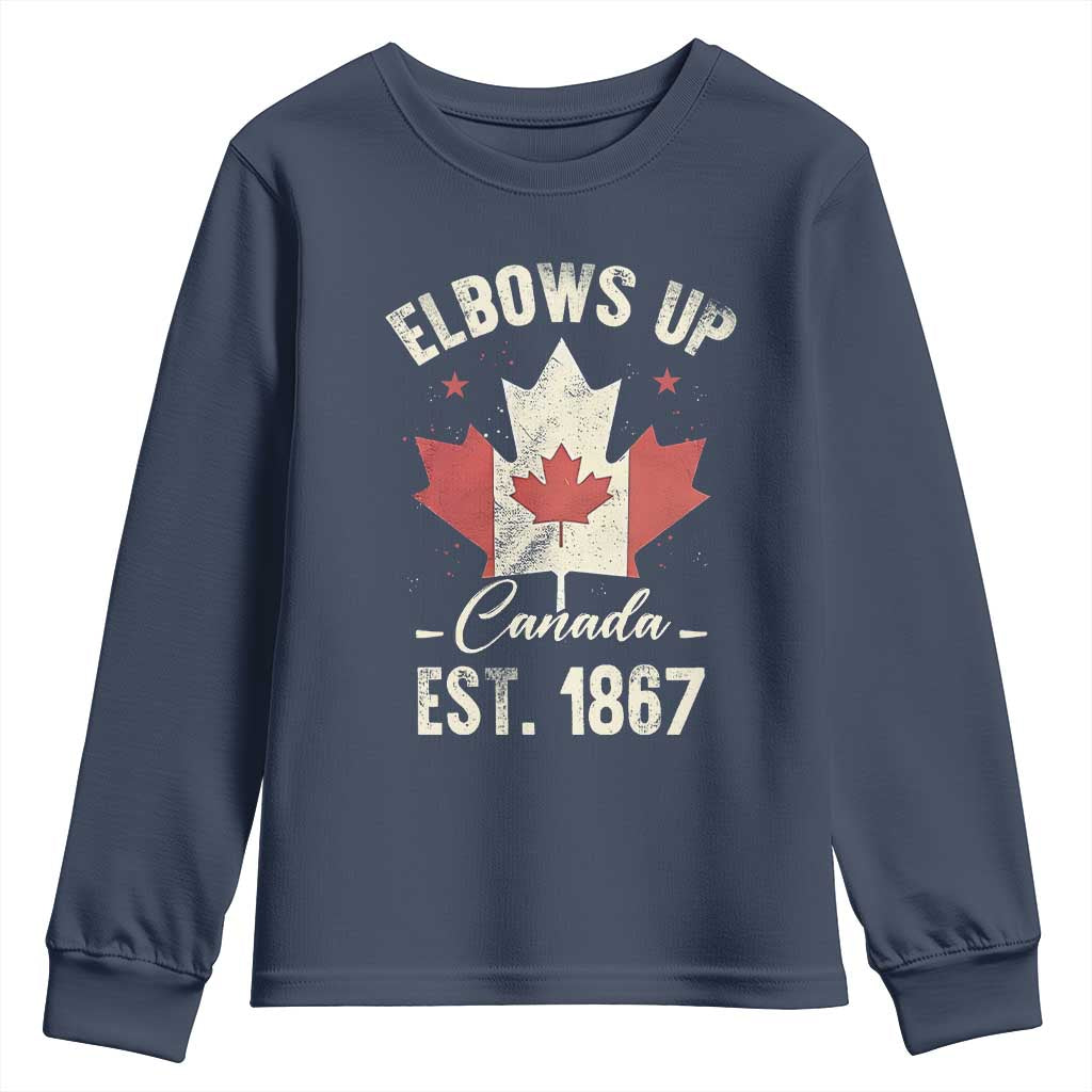 Elbows Up Canada EST 1867 Youth Sweatshirt True North Strong and Free Proud Canadian Maple Leaf