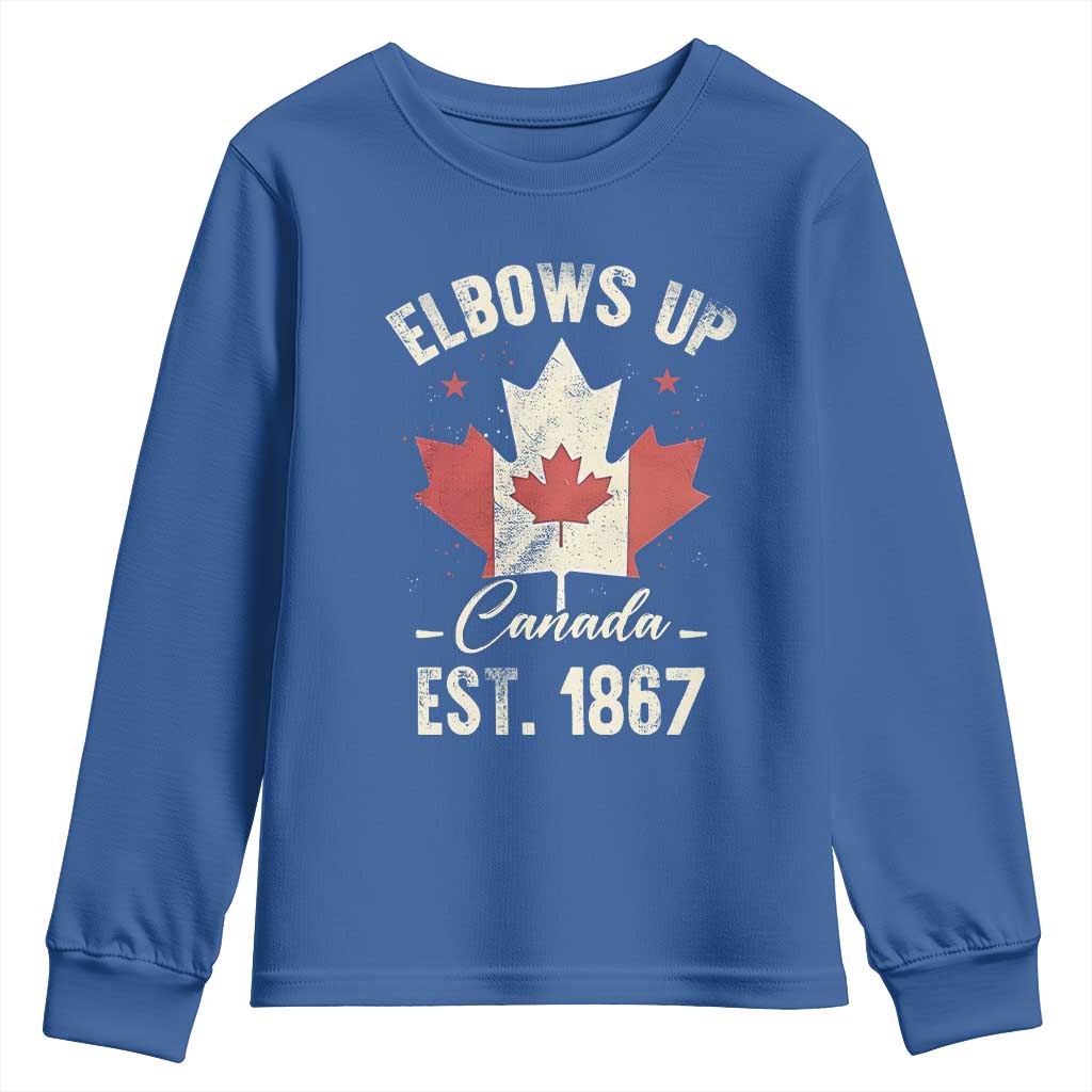 Elbows Up Canada EST 1867 Youth Sweatshirt True North Strong and Free Proud Canadian Maple Leaf