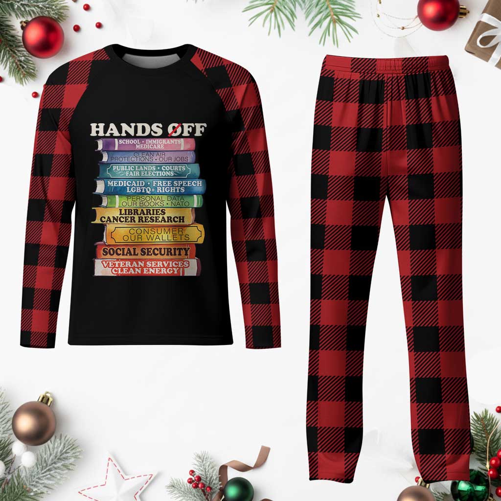 Hands Off Plaid Pajama Set Social Security And Medicare Protest Colorful Books - Wonder Print Shop