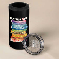 Hands Off 4 in 1 Can Cooler Tumbler Social Security And Medicare Protest Colorful Books