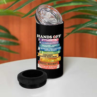 Hands Off 4 in 1 Can Cooler Tumbler Social Security And Medicare Protest Colorful Books