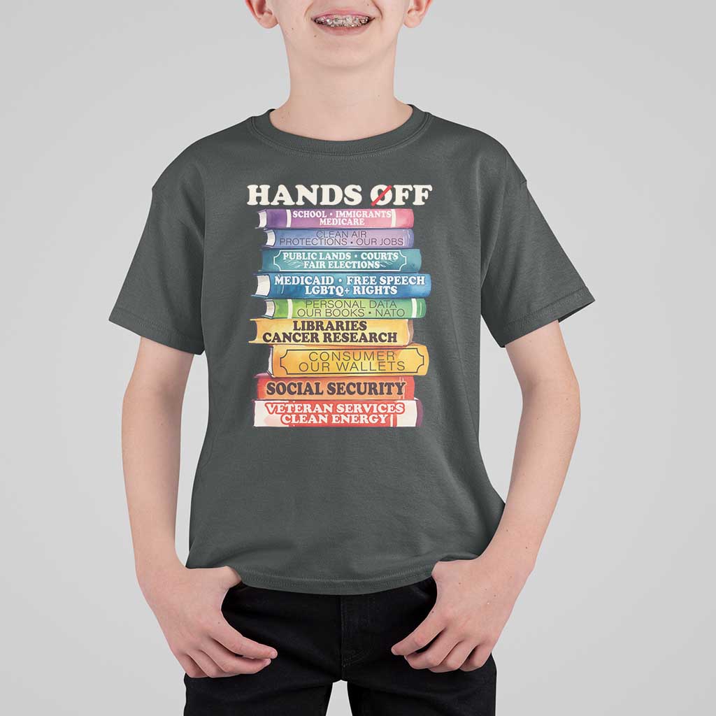 Hands Off T Shirt For Kid Social Security And Medicare Protest Colorful Books