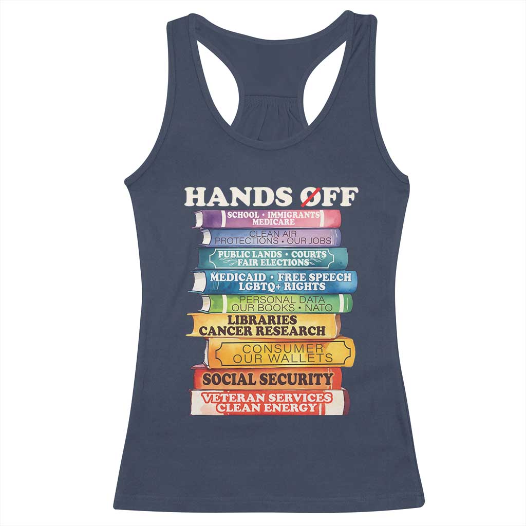 Hands Off Racerback Tank Top Social Security And Medicare Protest Colorful Books