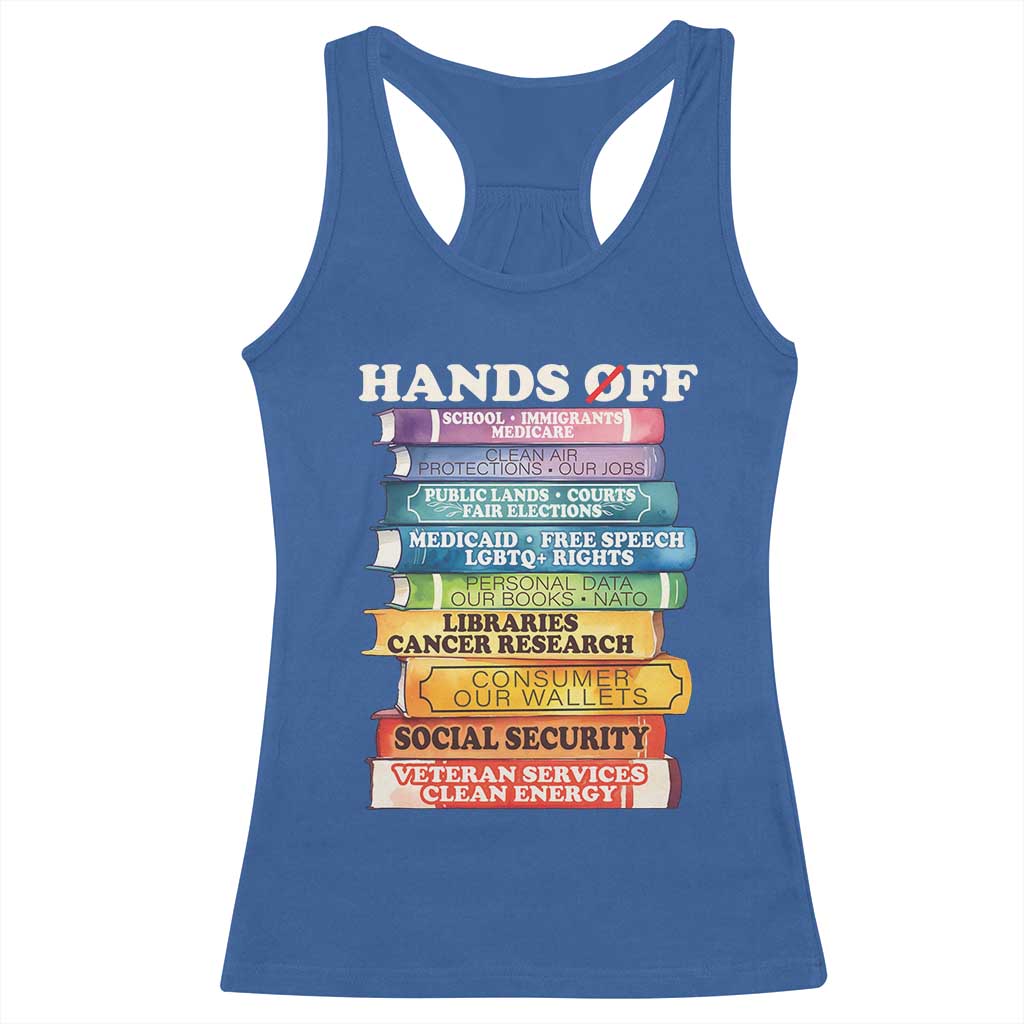 Hands Off Racerback Tank Top Social Security And Medicare Protest Colorful Books