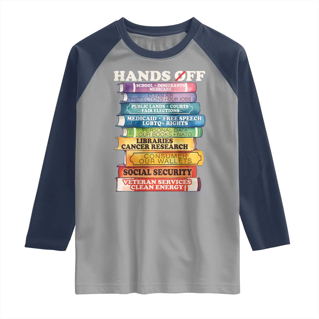 Hands Off Raglan Shirt Social Security And Medicare Protest Colorful Books