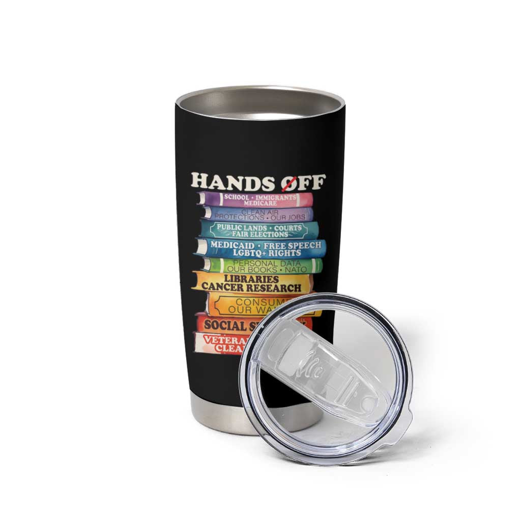 Hands Off Tumbler Cup Social Security And Medicare Protest Colorful Books