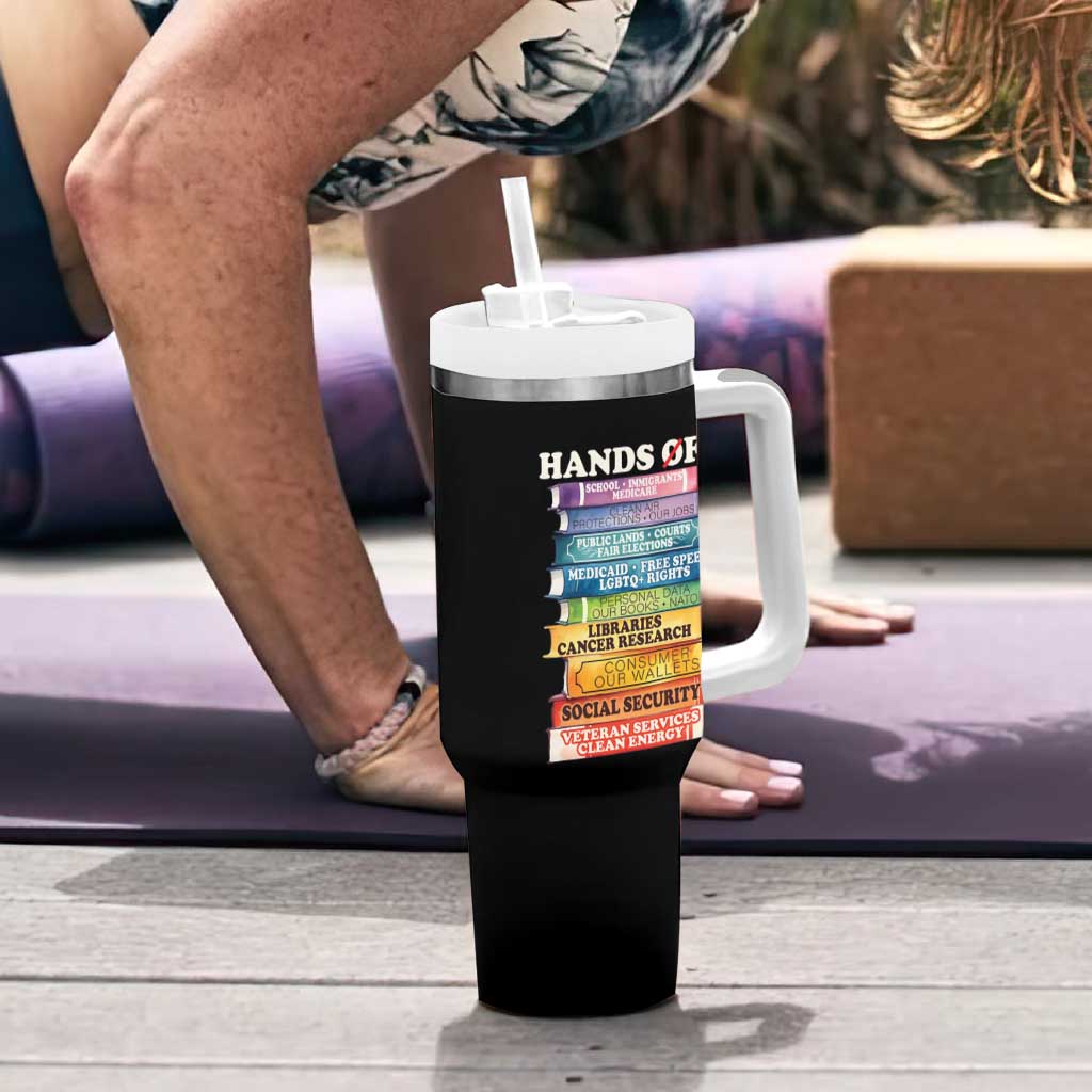 Hands Off Tumbler With Handle Social Security And Medicare Protest Colorful Books