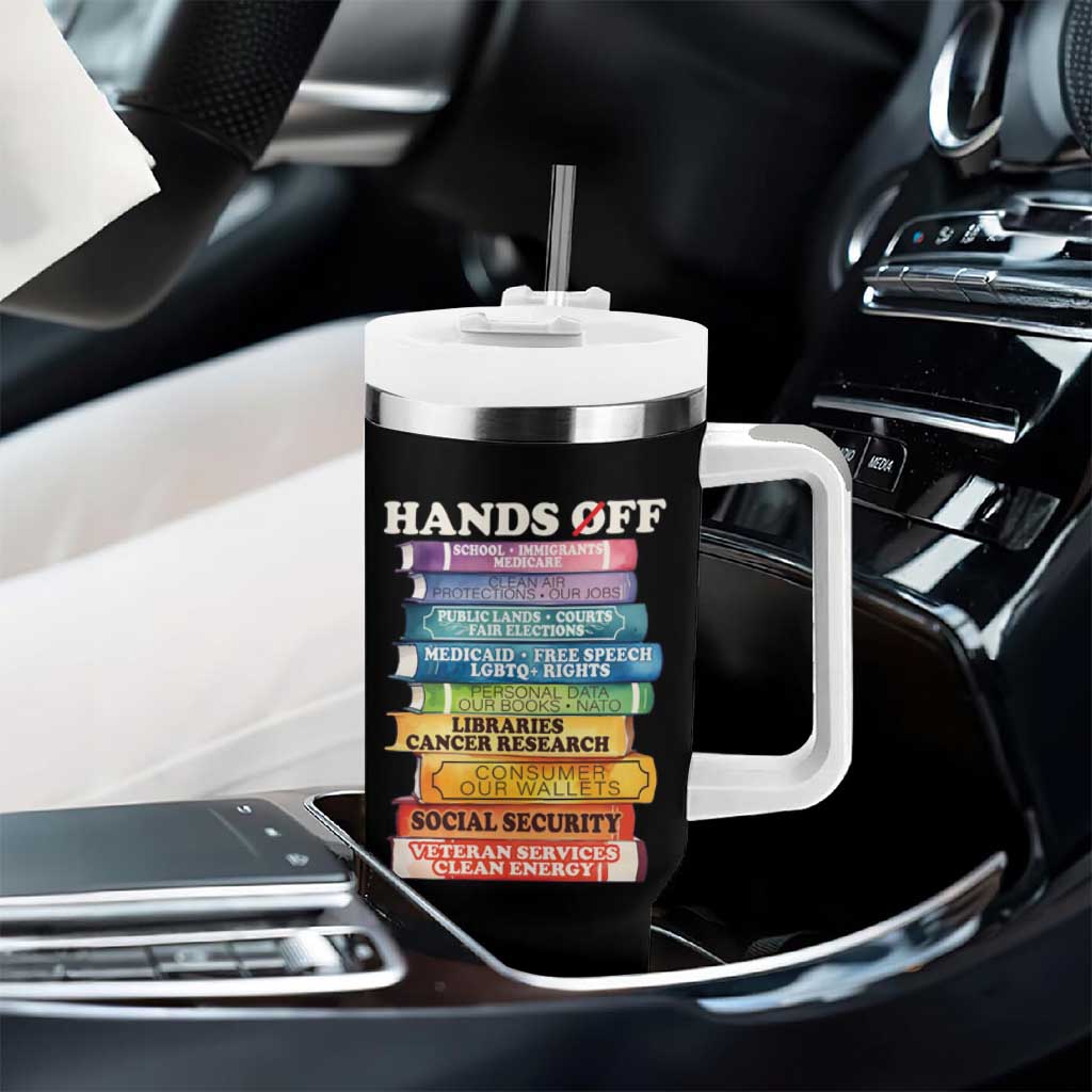 Hands Off Tumbler With Handle Social Security And Medicare Protest Colorful Books