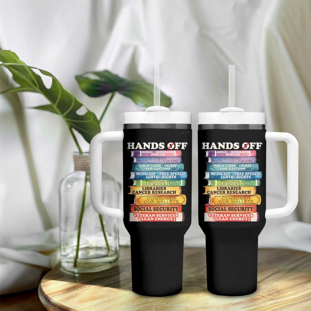 Hands Off Tumbler With Handle Social Security And Medicare Protest Colorful Books