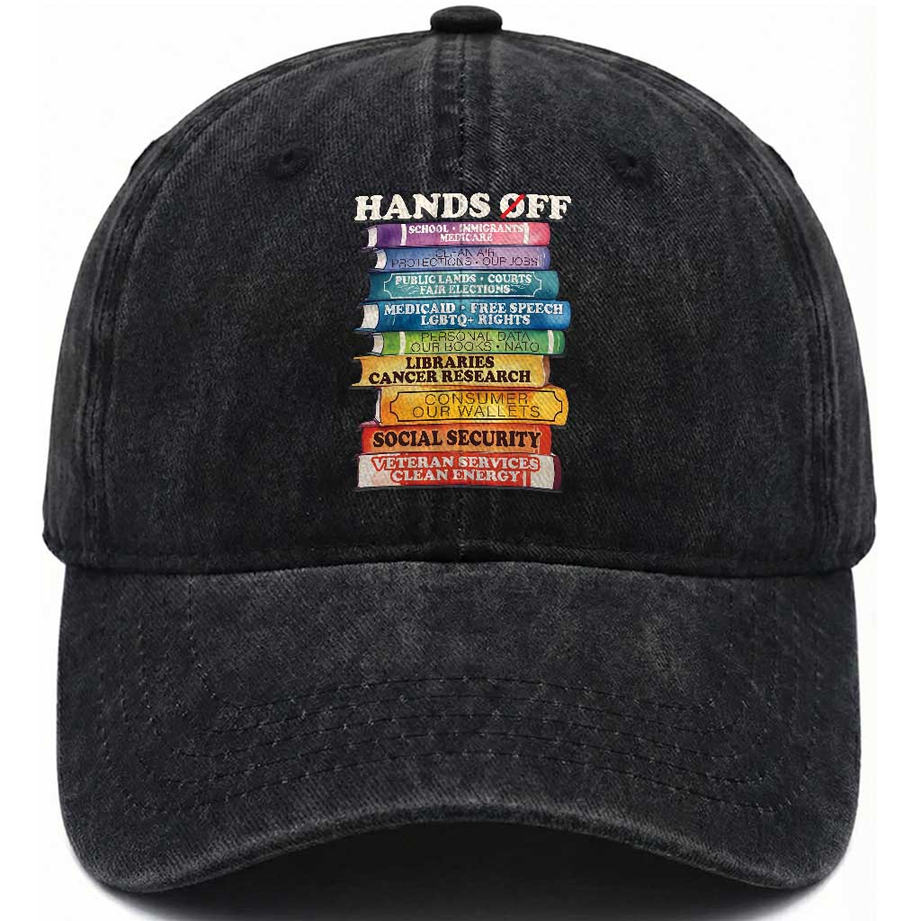 Hands Off Washed Cotton Baseball Cap Social Security And Medicare Protest Colorful Books