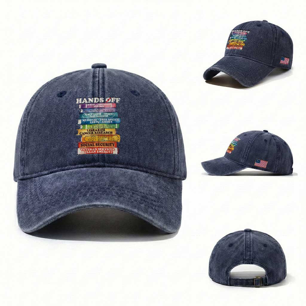 Hands Off Washed Cotton Baseball Cap Social Security And Medicare Protest Colorful Books