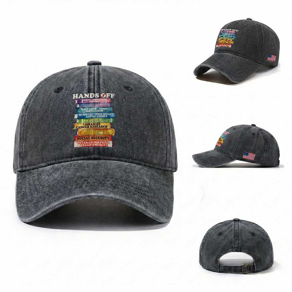 Hands Off Washed Cotton Baseball Cap Social Security And Medicare Protest Colorful Books