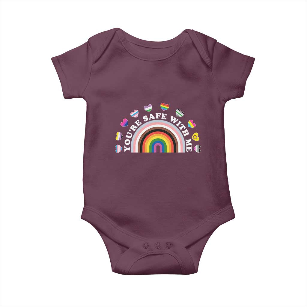 You're Safe With Me Baby Onesie LGBTQ Pride Ally Rainbow Heart