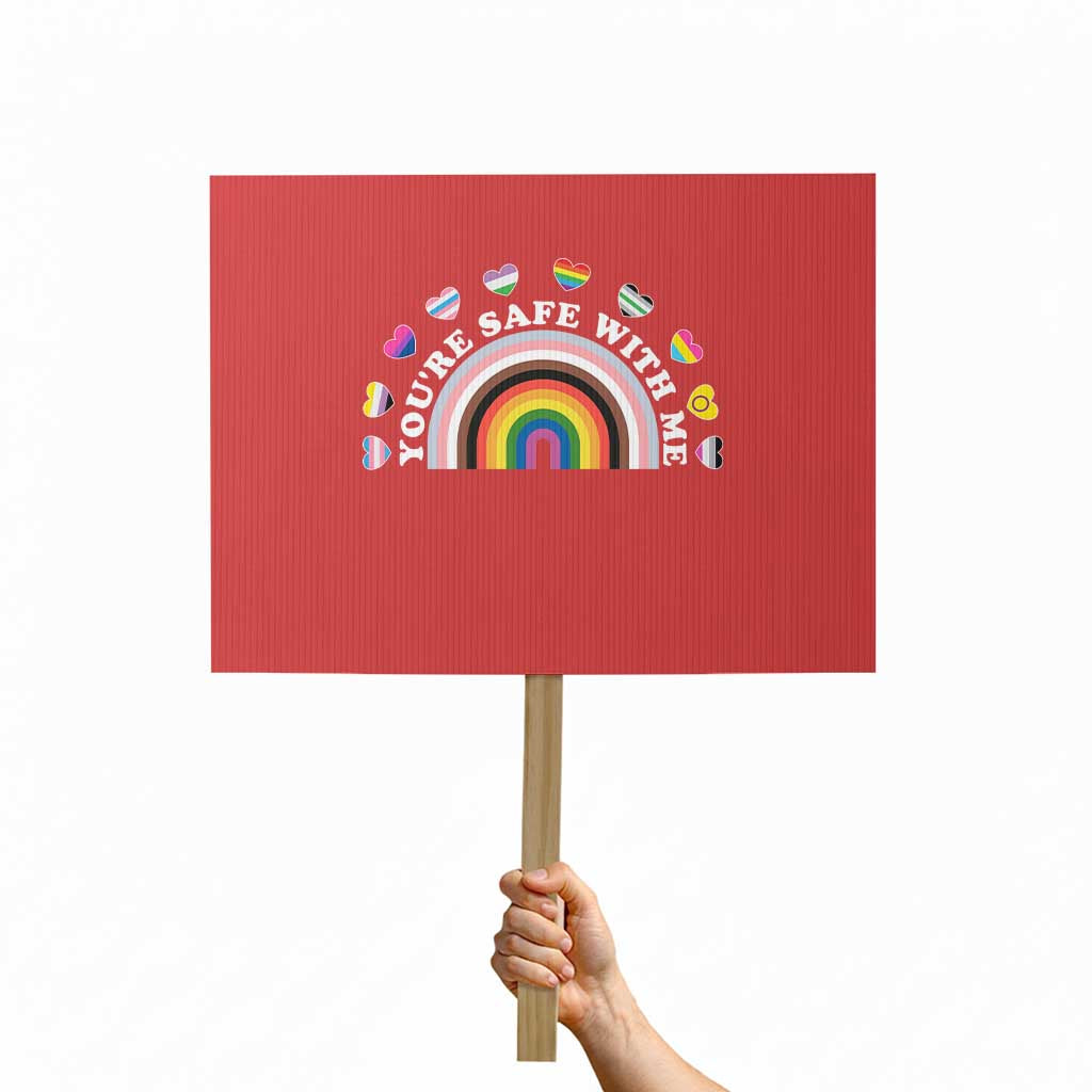 You're Safe With Me Protest Sign LGBTQ Pride Ally Rainbow Heart - Wonder Print Shop