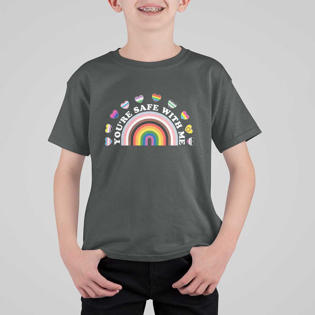 You're Safe With Me T Shirt For Kid LGBTQ Pride Ally Rainbow Heart