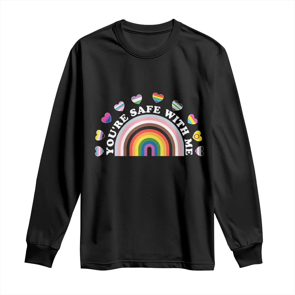You're Safe With Me Long Sleeve Shirt LGBTQ Pride Ally Rainbow Heart