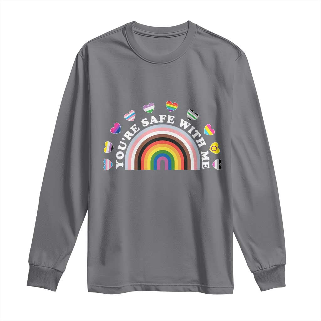 You're Safe With Me Long Sleeve Shirt LGBTQ Pride Ally Rainbow Heart