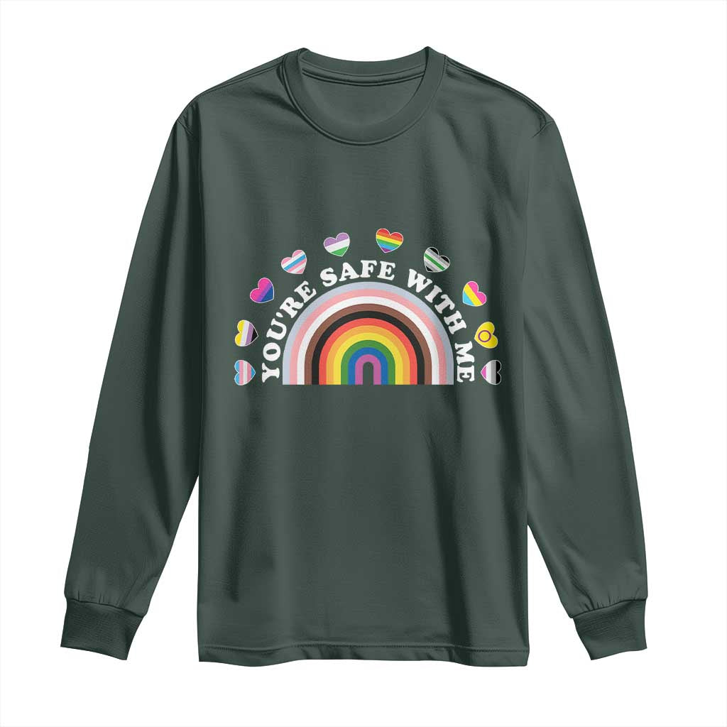 You're Safe With Me Long Sleeve Shirt LGBTQ Pride Ally Rainbow Heart