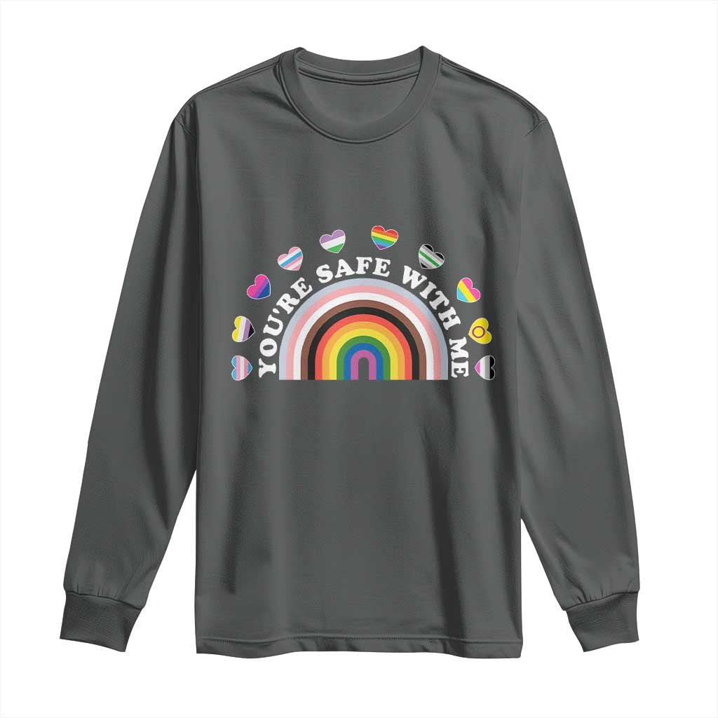 You're Safe With Me Long Sleeve Shirt LGBTQ Pride Ally Rainbow Heart