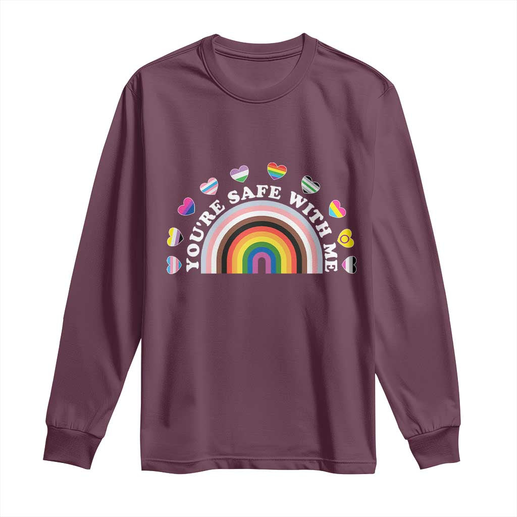 You're Safe With Me Long Sleeve Shirt LGBTQ Pride Ally Rainbow Heart