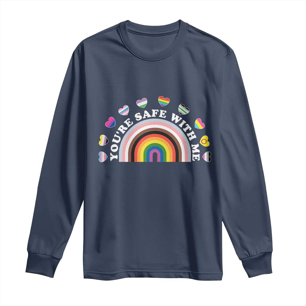 You're Safe With Me Long Sleeve Shirt LGBTQ Pride Ally Rainbow Heart