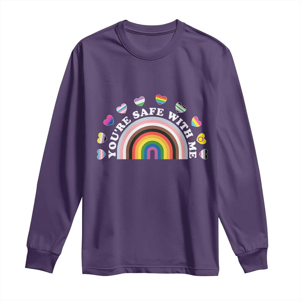 You're Safe With Me Long Sleeve Shirt LGBTQ Pride Ally Rainbow Heart