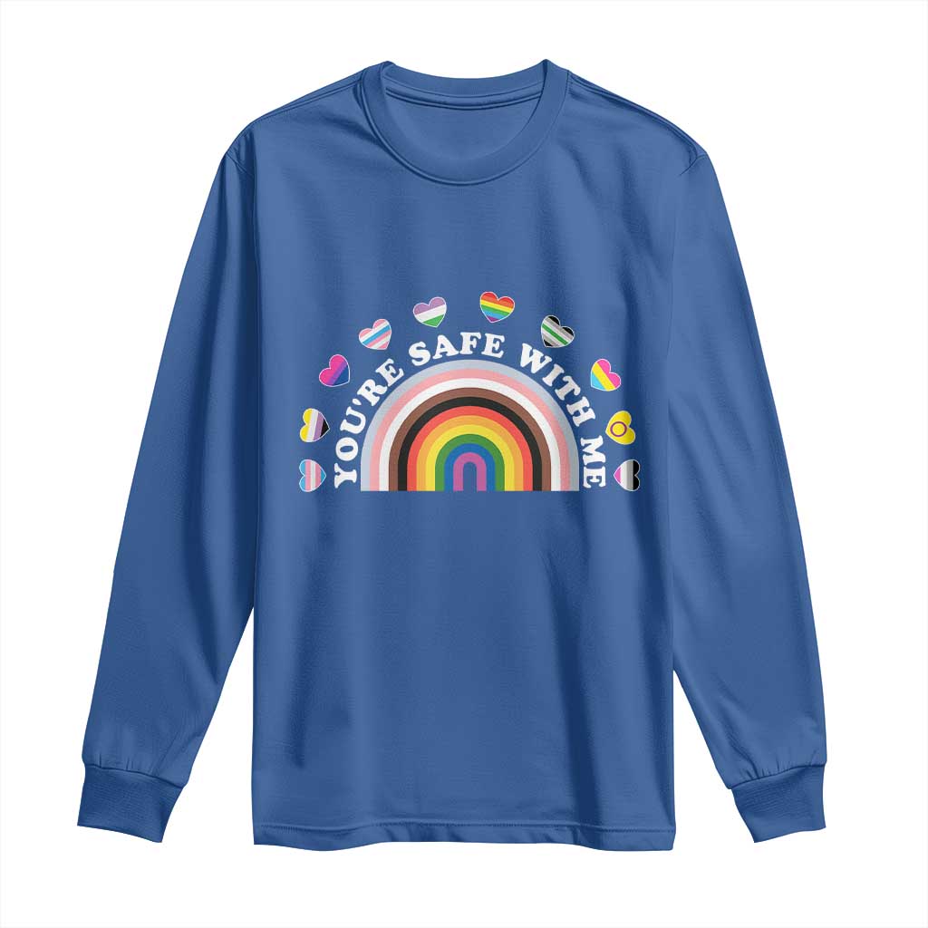 You're Safe With Me Long Sleeve Shirt LGBTQ Pride Ally Rainbow Heart