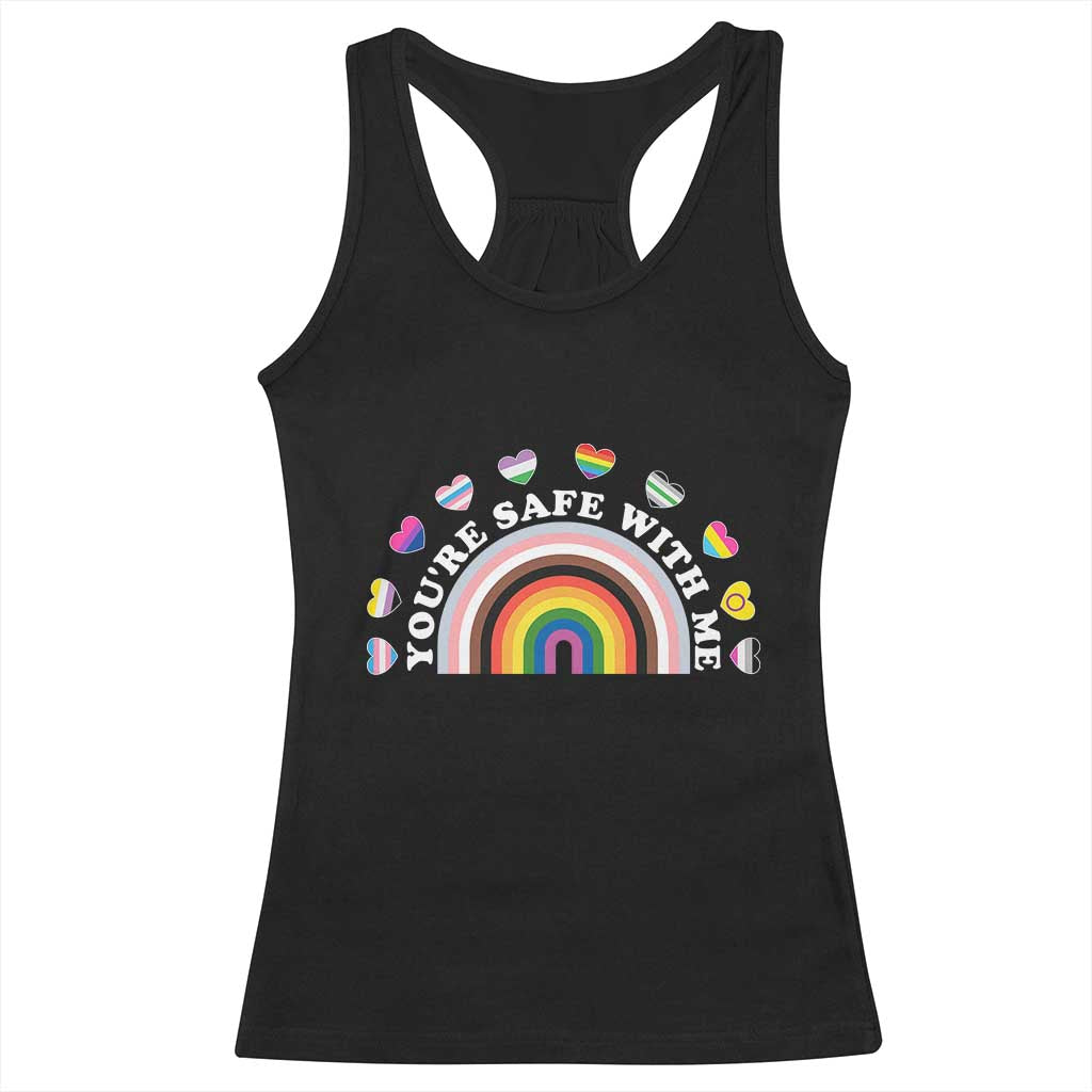 You're Safe With Me Racerback Tank Top LGBTQ Pride Ally Rainbow Heart