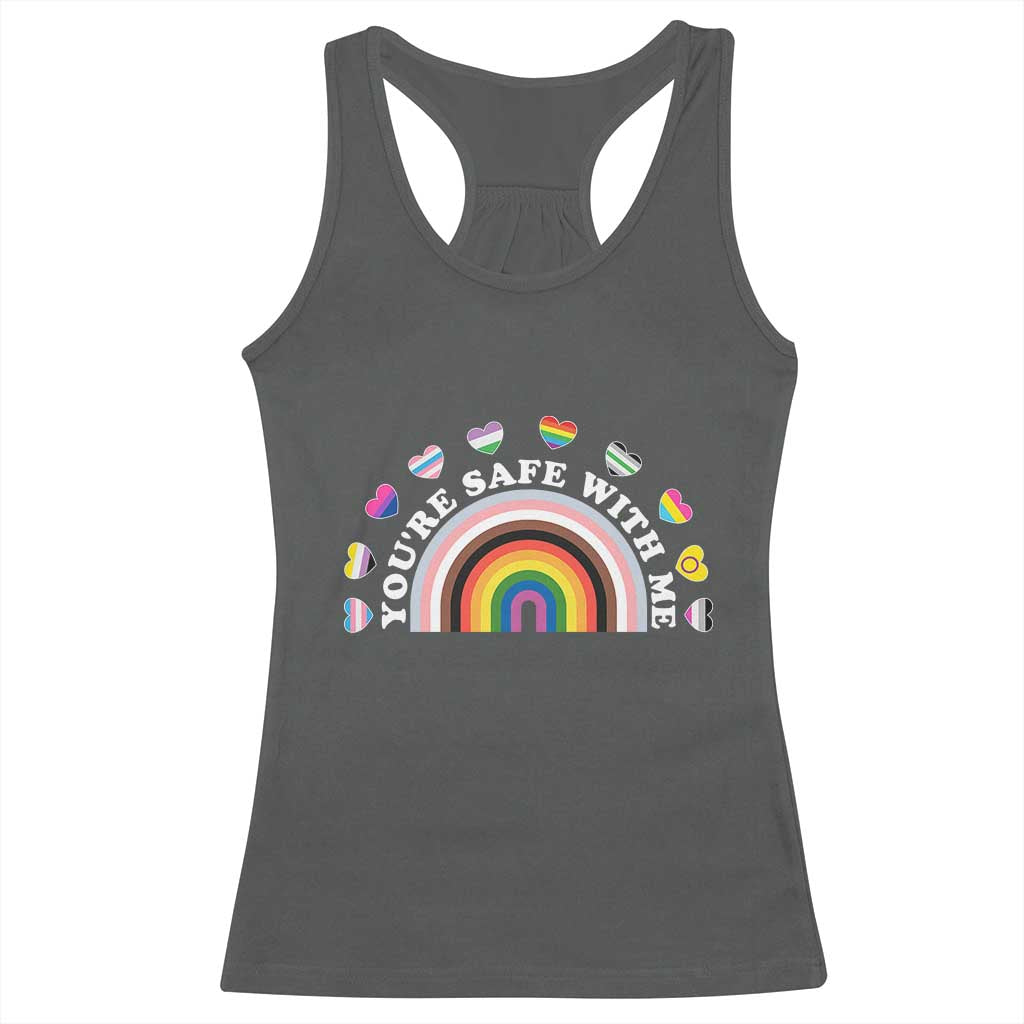 You're Safe With Me Racerback Tank Top LGBTQ Pride Ally Rainbow Heart