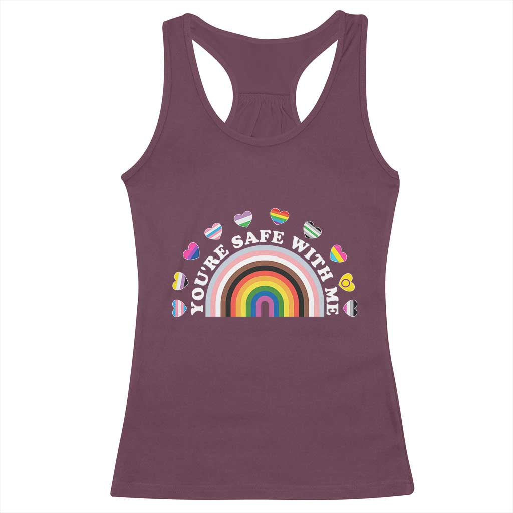 You're Safe With Me Racerback Tank Top LGBTQ Pride Ally Rainbow Heart