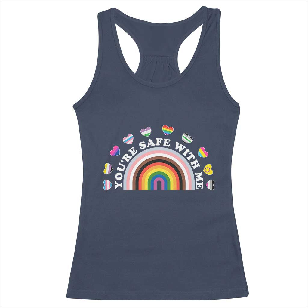You're Safe With Me Racerback Tank Top LGBTQ Pride Ally Rainbow Heart