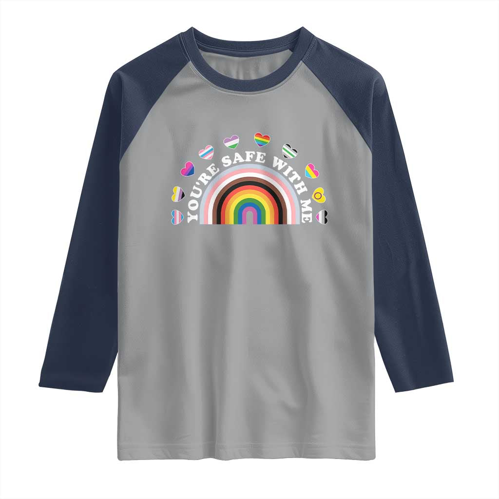 You're Safe With Me Raglan Shirt LGBTQ Pride Ally Rainbow Heart