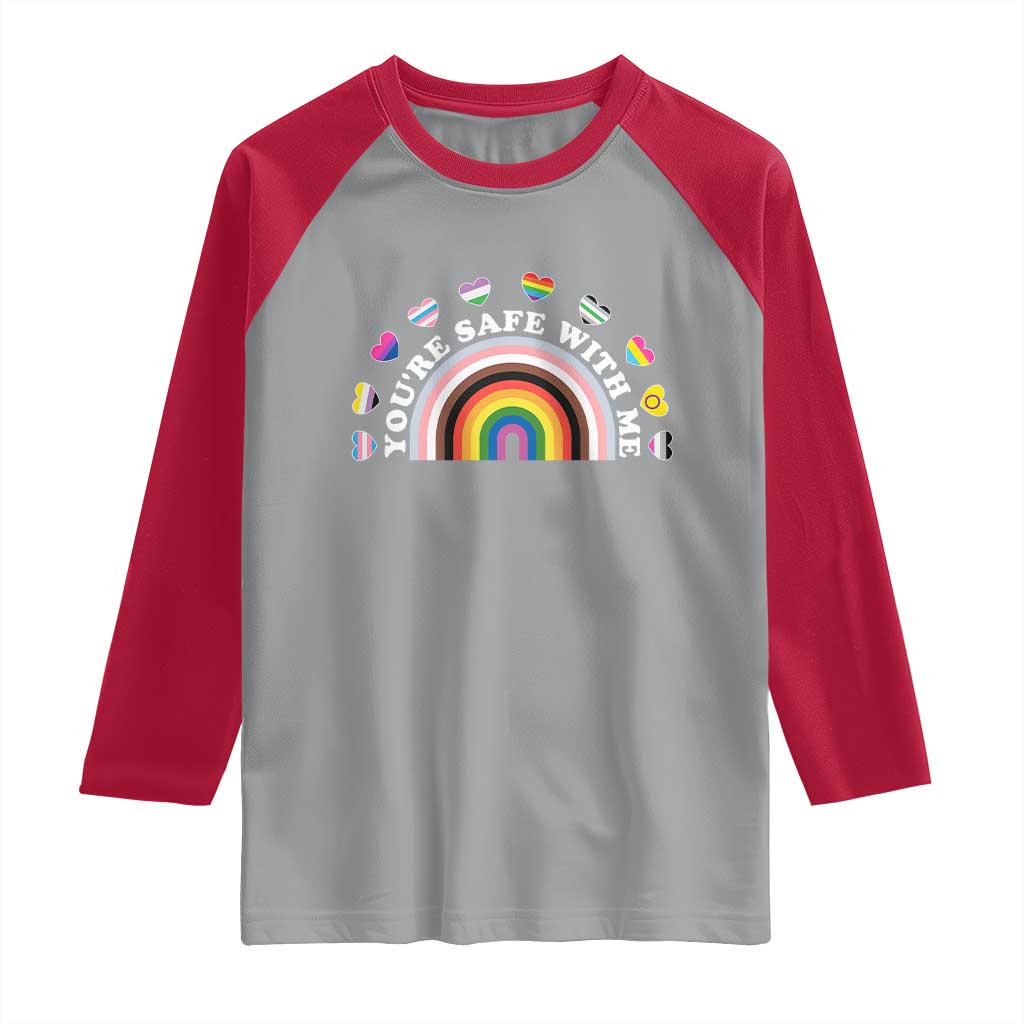 You're Safe With Me Raglan Shirt LGBTQ Pride Ally Rainbow Heart